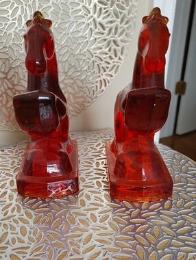 Source Unknown Red Glass Horse Bookends - Pair